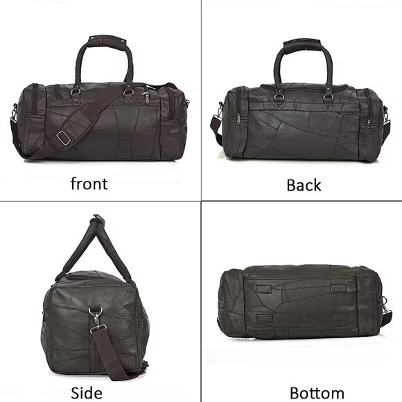 Royal Brown Genuine Patch Leather Duffle Bag with Shoulder Strap and Fanny Pack - Picture 4 of 6